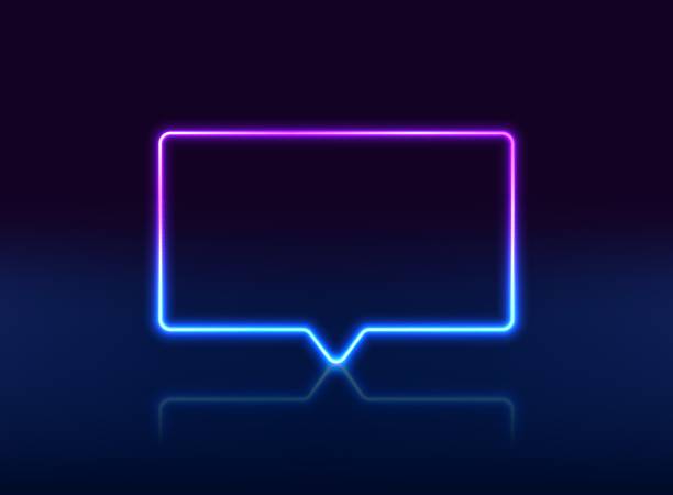 Vector illustration in neon style for conversation and messaging. Communication neon sign. Luminous signboard with speech clouds. Night bright advertisement. Vector illustration in neon style for conversation and messaging. speaking with forked tongue stock illustrations