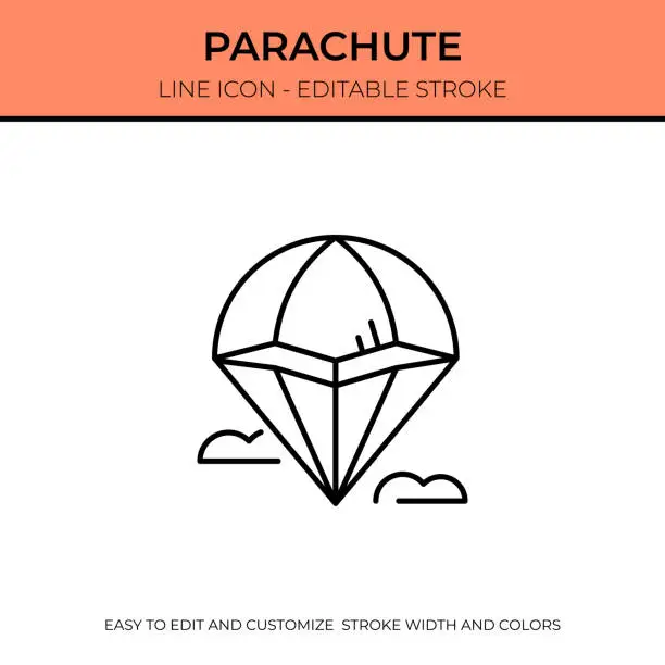 Vector illustration of Parachute Thin Line Icon