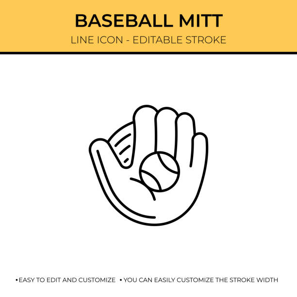 Baseball Mit Thin Line Icon Baseball Mit Vector Style Thin Line Illustration baseball glove stock illustrations