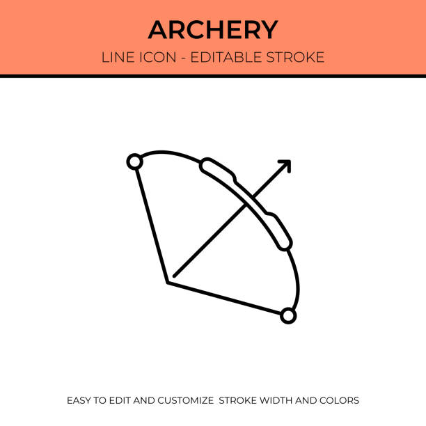양궁 얇은 라인 아이콘 - archery range illustrations stock illustrations