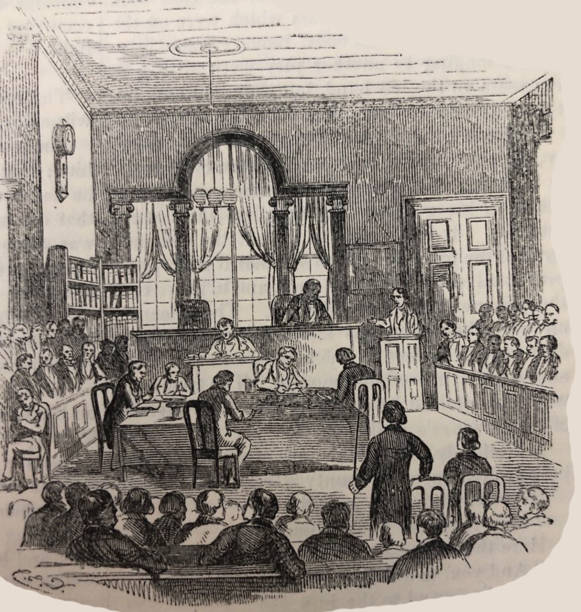 Antique illustration - Harper's Magazine - men in a court room vector art illustration