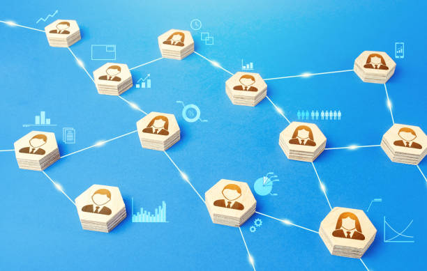 istock Connections between people. Meritocracy and autonomy. Communication coordination. Exchange of information in company. Submission, subordination and coordination. Collaboration, teamwork. 1333997448