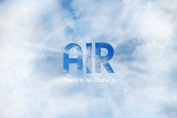 Inscription text Air, There Is No Planet B, on an abstract blue white sky background texture, ecology concept