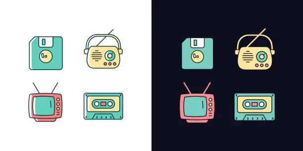 Vector illustration of Collectible vintage stuff light and dark theme RGB color icons set