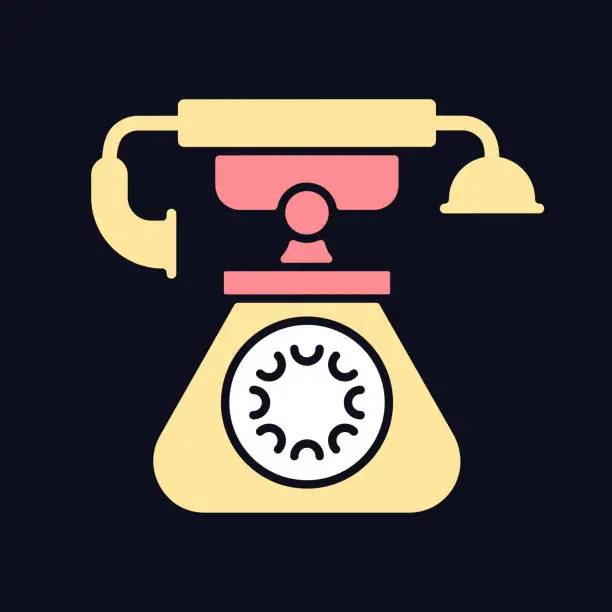 Vector illustration of Vintage telephone RGB color icon for dark theme