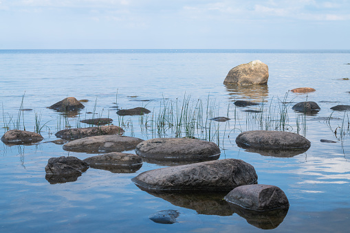 Rocky shore of the Baltic Sea in Kaltene, Latvia