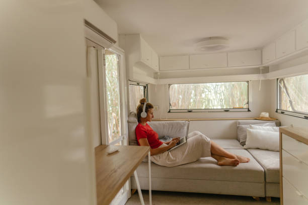 istock Female freelancer working from the recreational vehicle 1334009765