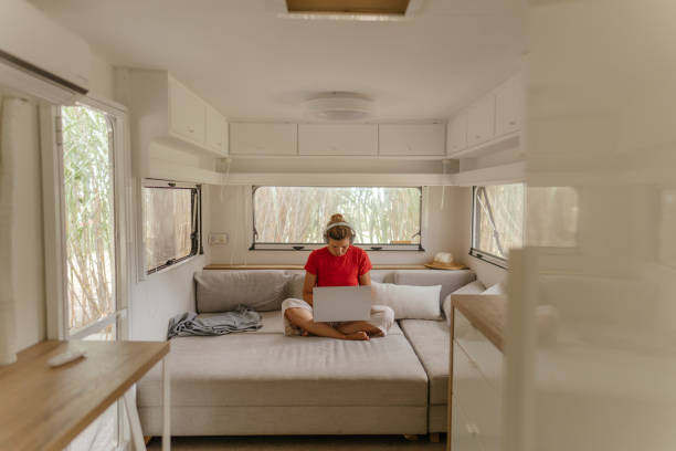 istock Female freelancer working from the recreational vehicle 1334009797