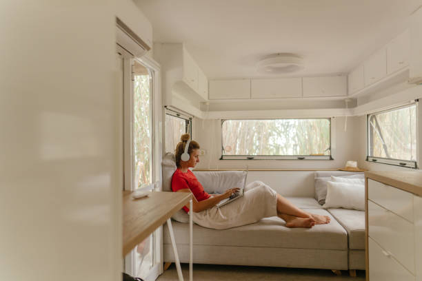 istock Female freelancer working from the recreational vehicle 1334009799