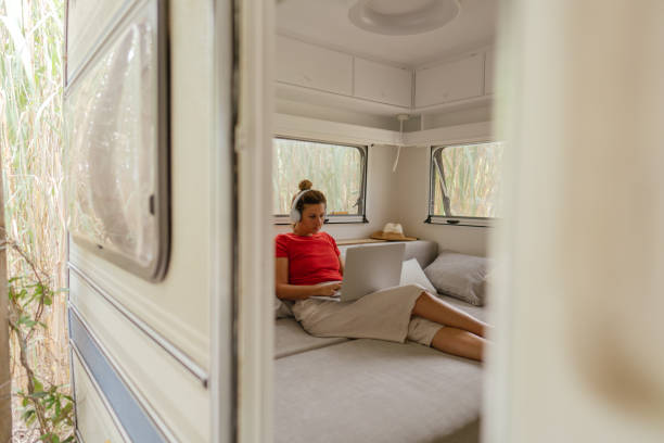 istock Female freelancer working from the recreational vehicle 1334009891
