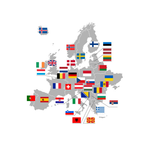 istock Europe map and flag icons. Geography borders of European countries. Vector 1334011193