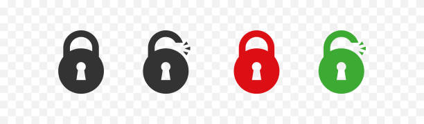 ilustrações de stock, clip art, desenhos animados e ícones de padlock lock and unlock set icon. security button. isolated flat vector - lock
