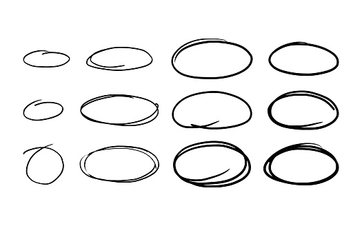 Oval empty borders set. Black round grunge frames. Hand drawn  vector illustration.