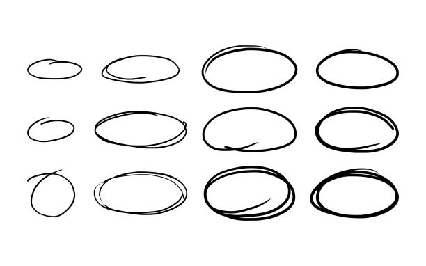 oval empty borders set. black round grunge frames. hand drawn  vector illustration. - 圓形 幅插畫檔、美工圖案、卡通及圖標