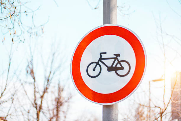 istock No bicycle sign which is placed on a lamppost. 1334032738