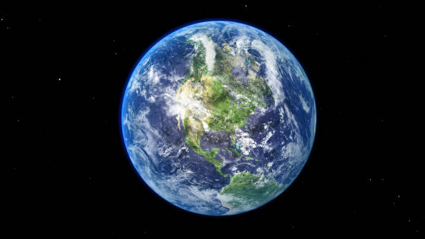 지구의 일출과 그림자는 우주의 별과 함께 공간에서 회전합니다. 세계 현실적인 분위기 3d 볼륨 구름 텍스처 표면.  이 이미지의 요소는 nasa에 의해 제공된다 - earth stratosphere space planet 뉴스 사진 이미지