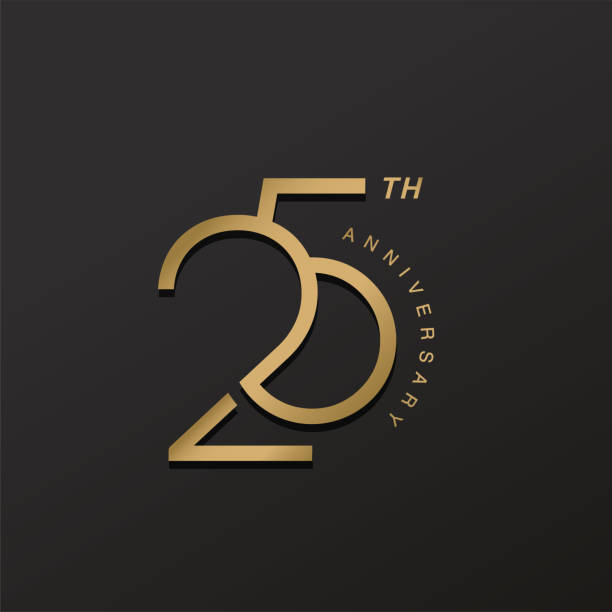 ilustraciones, imágenes clip art, dibujos animados e iconos de stock de logotipo de celebración del 25 aniversario con un elegante diseño de oro brillante de número - aniversario