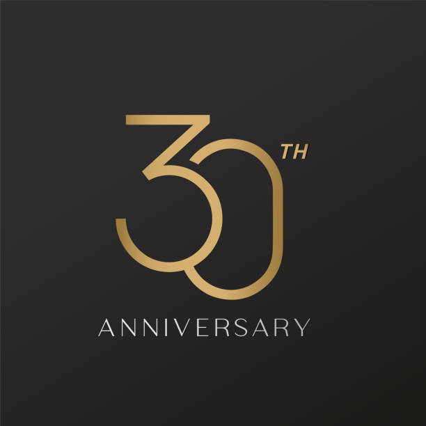 illustrazioni stock, clip art, cartoni animati e icone di tendenza di logotipo celebrazione 30° anniversario con elegante numero di design oro lucido - 30