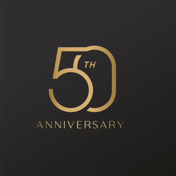 50-jähriges jubiläums-logo mit eleganter zahl glänzendes gold-design - 50 jahre stock-grafiken, -clipart, -cartoons und -symbole