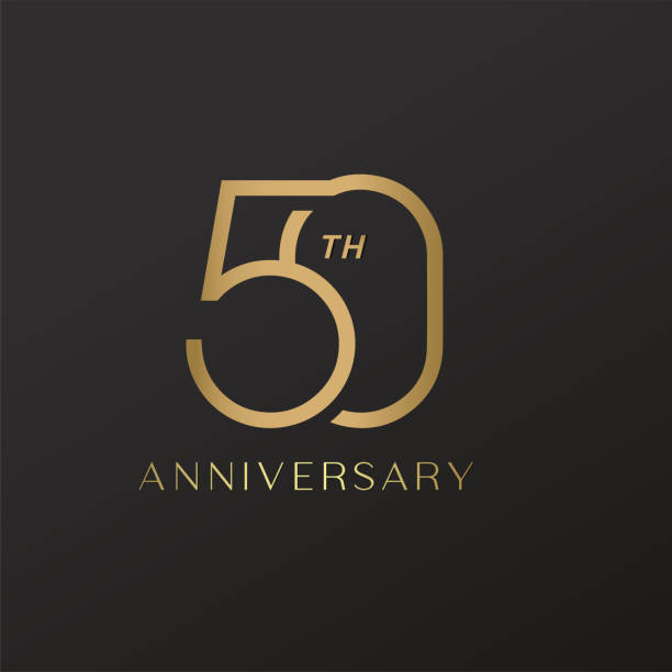 ilustrações, clipart, desenhos animados e ícones de logotipo de celebração do 50º aniversário com design dourado elegante - número 50