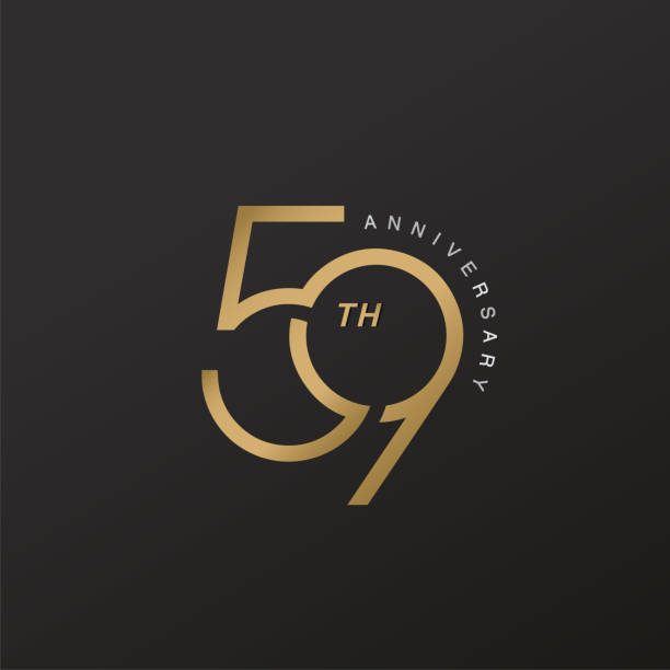 illustrazioni stock, clip art, cartoni animati e icone di tendenza di logotipo celebrazione 59 ° anniversario con elegante numero di design oro lucido - numero 59