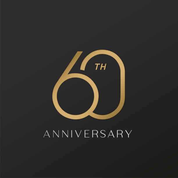 ilustrações, clipart, desenhos animados e ícones de logotipo de celebração do 60º aniversário com design dourado elegante - 60th anniversary