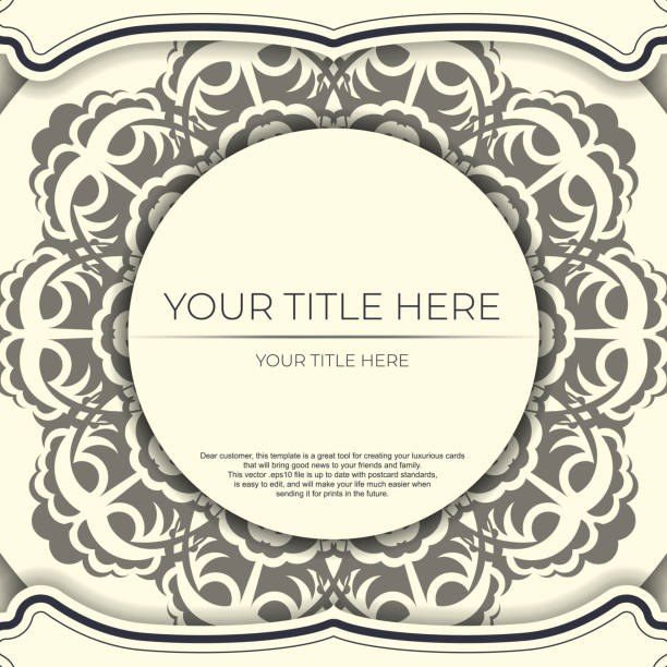 Vintage Light cream color postcard template with abstract patterns. Print-ready invitation design with mandala ornament. Vintage Light cream color postcard template with abstract patterns. Print-ready invitation design with mandala ornament. casamento stock illustrations