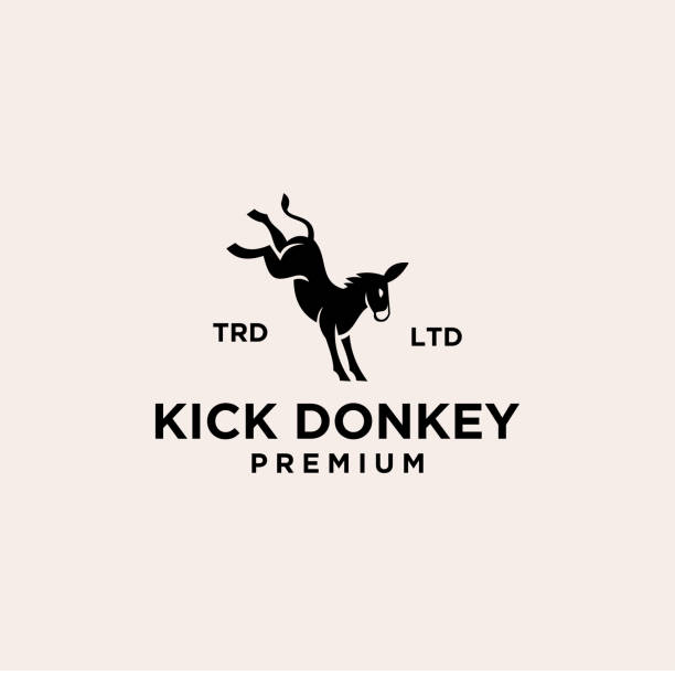 illustrations, cliparts, dessins animés et icônes de donkey kick design vintage premium - baudet