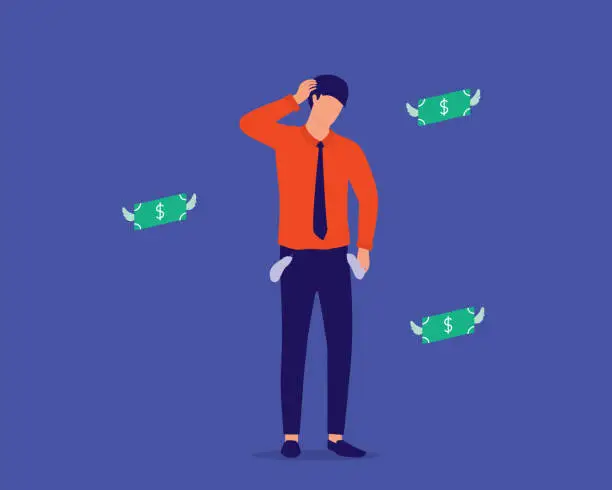 Vector illustration of Young Broke Man In Financial Crisis.