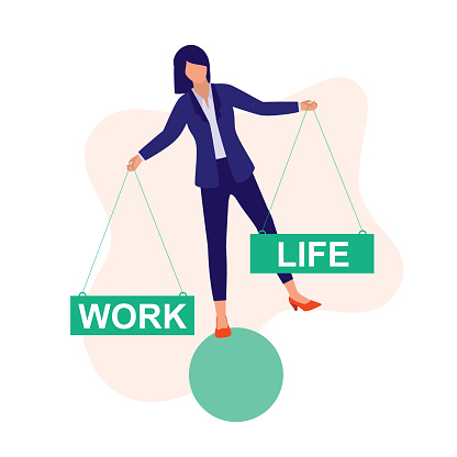 Woman Strike Balance Between Work And Life. Work-life Balance.