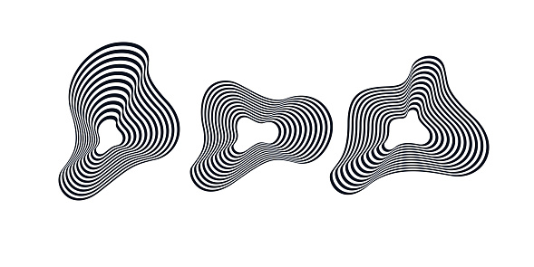 The amorphous element with the effect of visual distortion. Black and white stripes on the background.