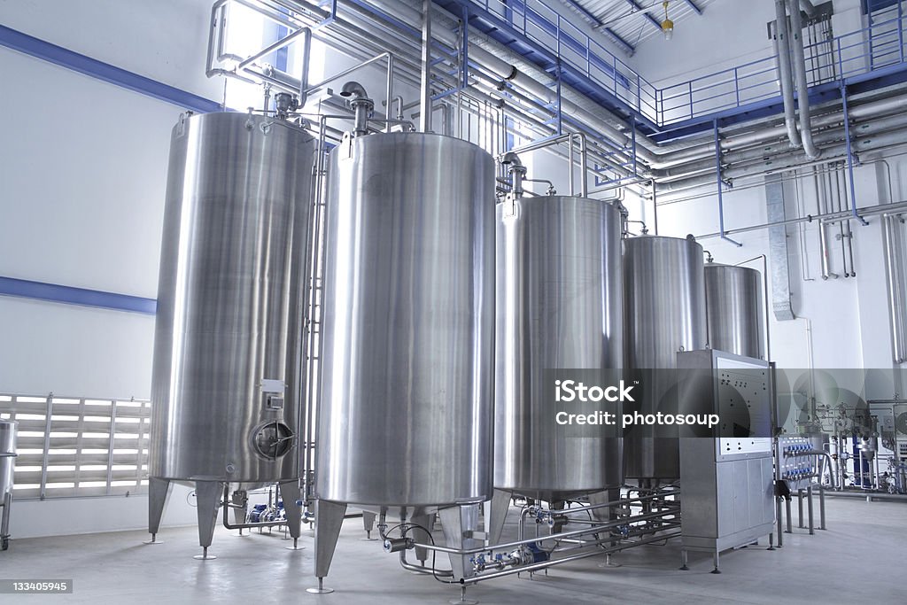 Water treatment equipment Modern machinery in a pharmaceutical production plant Medicine Stock Photo