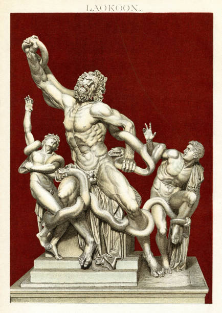 ilustrações de stock, clip art, desenhos animados e ícones de the statue of laocoön and his sons - ancient rome illustration and painting engraving engraved image