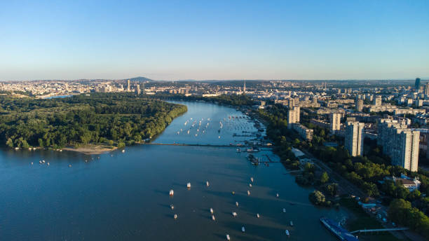 istock Drone view of Belgrade panorama on a Danube river, Serbia. 1334062327