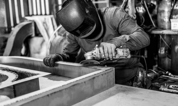 istock Worker Griding Steel Frame, Black And White Color. 1334067887