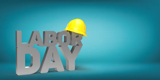 istock Labor Day celebration with construction hat on blue background with copy space 1334070107