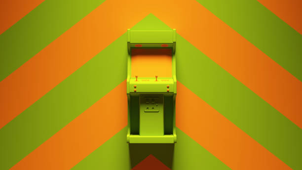 istock Green Orange Arcade Machine with Green an Orange Chevron Pattern Background 1334070795