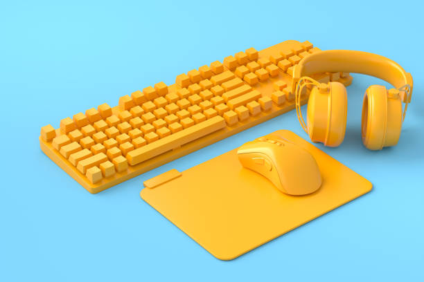 istock Top view of gamer workspace and gear like mouse, keyboard, joystick 1334072302