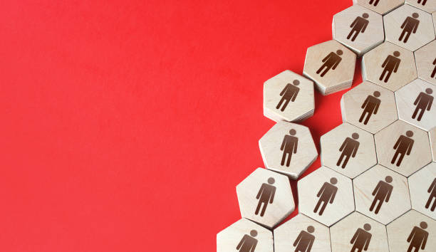 istock People leave the group general structure. Mass layoffs. Integrity violation. Discontent order violation. Low discipline. Staff restructuring management. Association breakup, downsizing. 1334074589