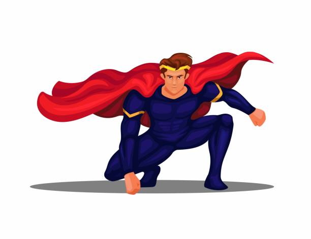 wektor ilustracji postaci lądowania superbohatera - the human body cartoon figurine characters stock illustrations