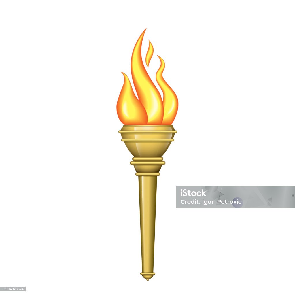 Golden Torch Icon Hot Flame Power Flaming Vector Illustration Stock