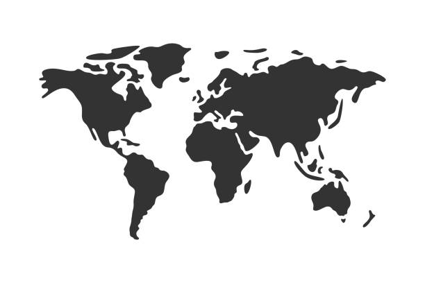 간단한 벡터 세계 지도 평면 아이콘. - world map stock illustrations