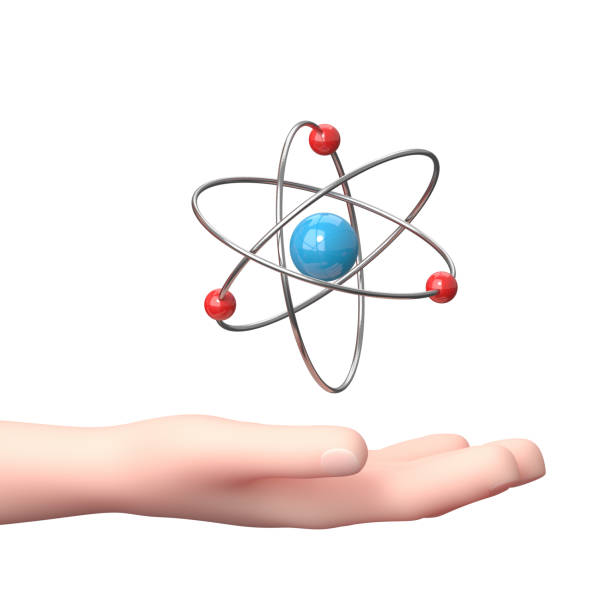 istock Hand Holding the Atom. 3D Cartoon Character. Isolated on White 1334079662