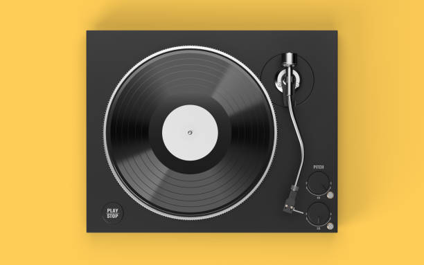 istock Vinyl player with long play or LP records. Top view 1334081664