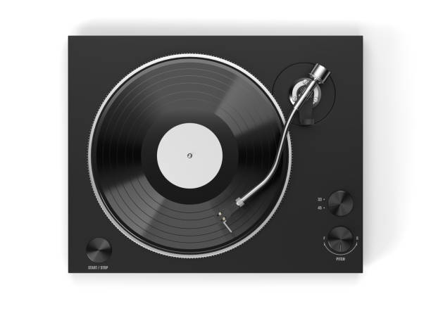 istock Vinyl player with long play or LP records. Top view 1334081674