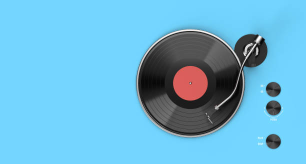 istock Vinyl player with long play or LP records. Top view 1334081703