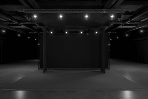 Exhibition stand for mockup and Corporate identity,Display design.Empty booth Design.Retail booth elements in Exhibition hall.booth Design trade show.Blank Booth system of Graphic Resources.3d render.
