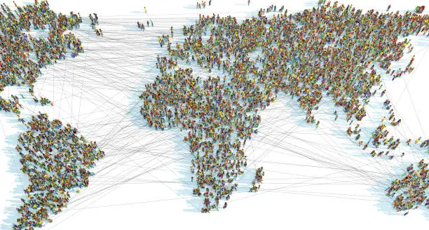 Photo of A world map consisting of thousands of connected people - 3d illustration