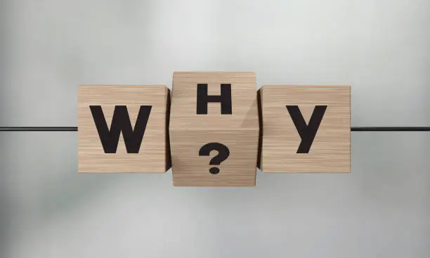 Wooden Blocks And Why Question Mark Concept on gray background
