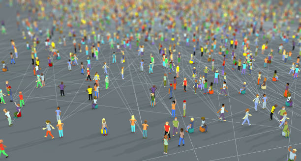 istock Top view of many different connected people - 3d illustration 1334086885